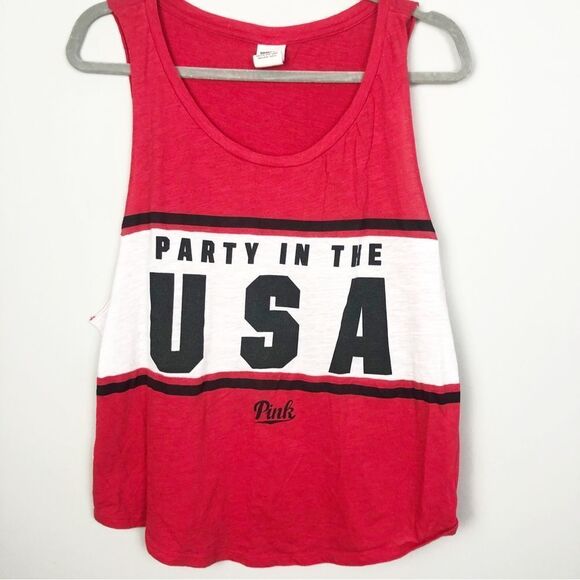 VICTORIA’S SECRET PINK | Party In the USA Red Muscle Tank Women’s Size Large - Picture 1 of 8